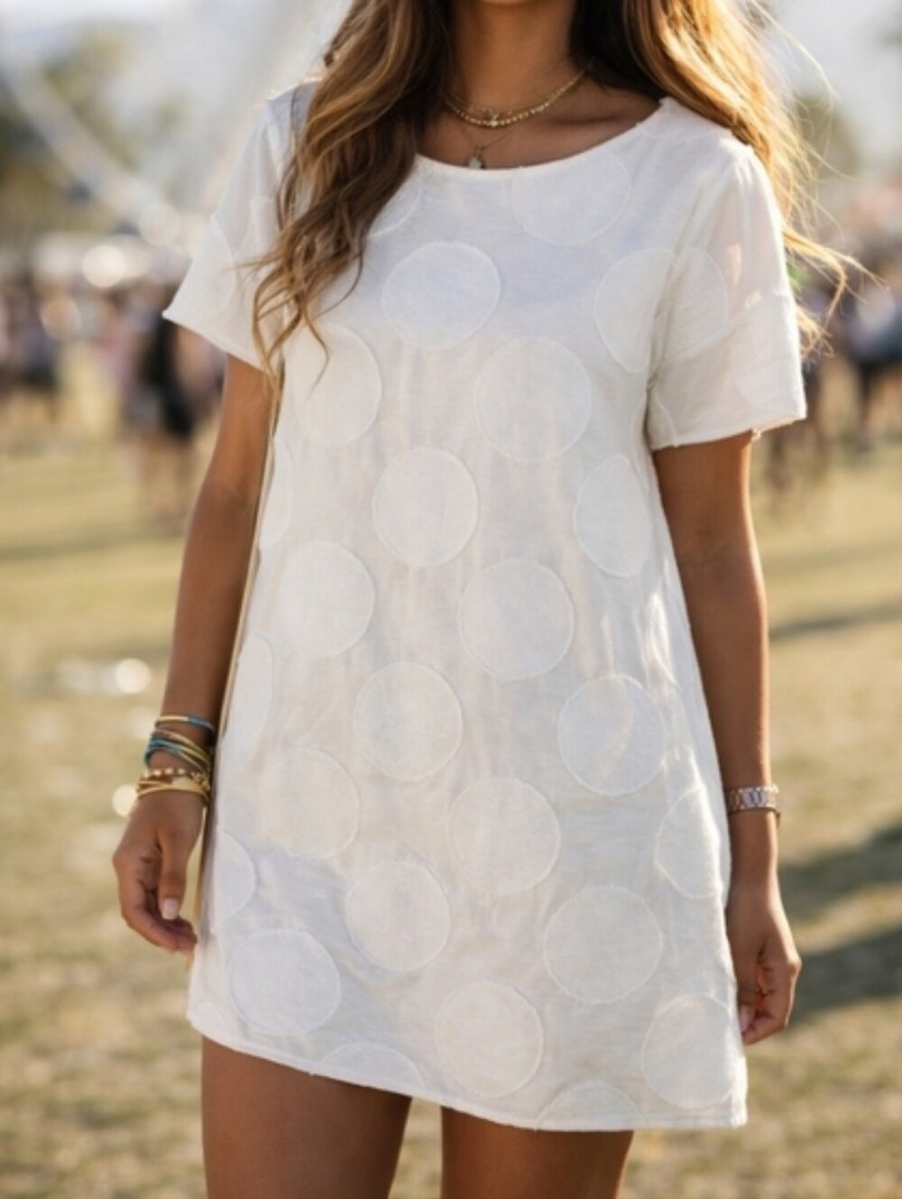 Alice + Olivia Jacquard Circle White Short Sleeve Shift Dress